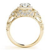 Yellow gold Round Halo Filigree Diamond Engagement Ring with Prong Setting 2