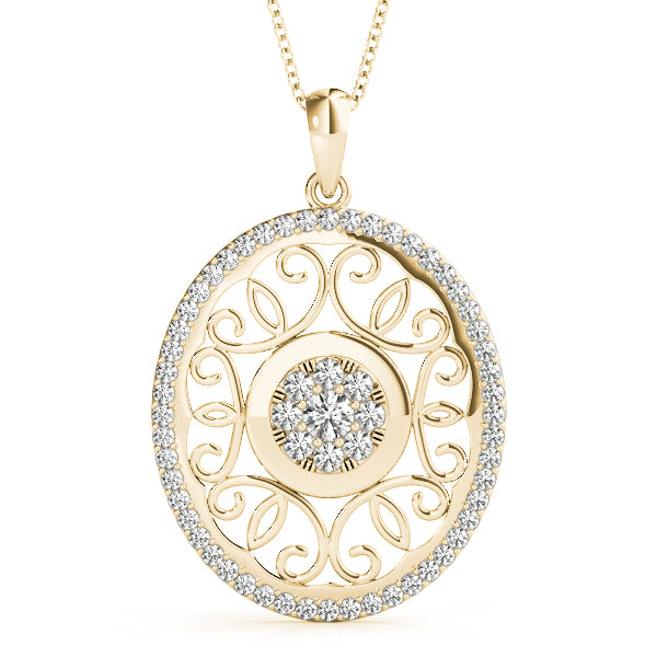Yellow gold Round Halo Filigree Pendant with Pavé Setting