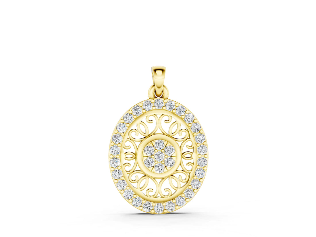 Yellow gold Round Halo Filigree Pendant with Pavé Setting_6