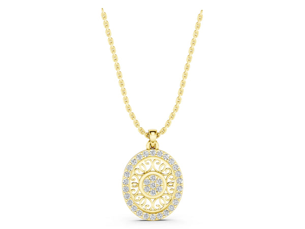 Yellow gold Round Halo Filigree Pendant with Pavé Setting