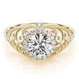 Yellow gold Round Halo Filigree Solitaire Diamond Ring with Milgrain Detailing 1