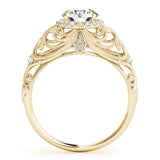 Yellow gold Round Halo Filigree Solitaire Diamond Ring with Milgrain Detailing 2
