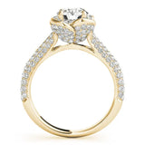 Yellow gold Round Halo Floral Diamond Engagement Ring with Pave Split Shank and Four-Prong Setting 2