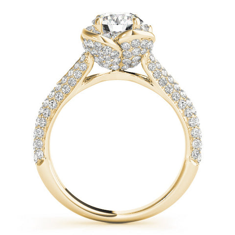 Yellow gold Round Halo Floral Diamond Engagement Ring with Pave Split Shank and Four-Prong Setting 2
