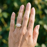 Yellow gold Round Halo Milgrain Pave Diamond Engagement Ring with Filigree Band and Four-Prong Setting_7