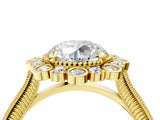Yellow gold Round Halo Milgrain Pave Diamond Ring with Four-Prong Setting 4