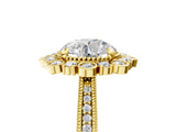 Yellow gold Round Halo Milgrain Pave Diamond Ring with Four-Prong Setting 5