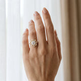 Yellow gold Round Halo Milgrain Pave Diamond Ring with Four-Prong Setting_12