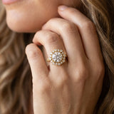Yellow gold Round Halo Milgrain Pave Diamond Ring with Four-Prong Setting_14