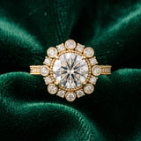 Yellow gold Round Halo Milgrain Pave Diamond Ring with Four-Prong Setting_15