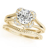 Yellow gold Round Halo Milgrain Solitaire with Split Shank and Four-Prong Setting 1