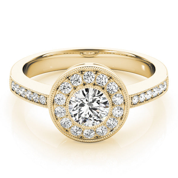 Yellow gold Round Halo Pavé Diamond Engagement Ring 1