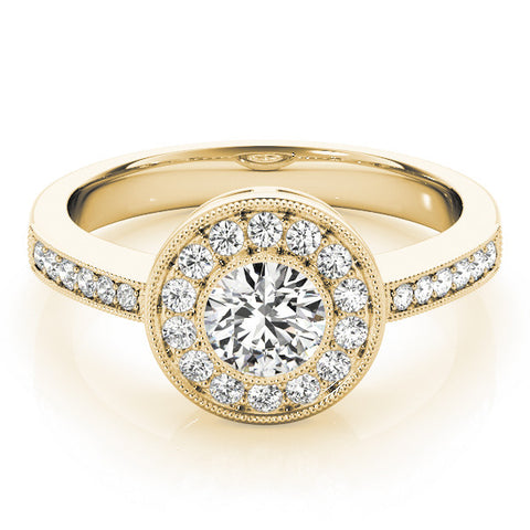 Yellow gold Round Halo Pavé Diamond Engagement Ring 1