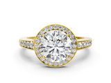 Yellow gold Round Halo Pavé Diamond Engagement Ring with Bezel Setting_23