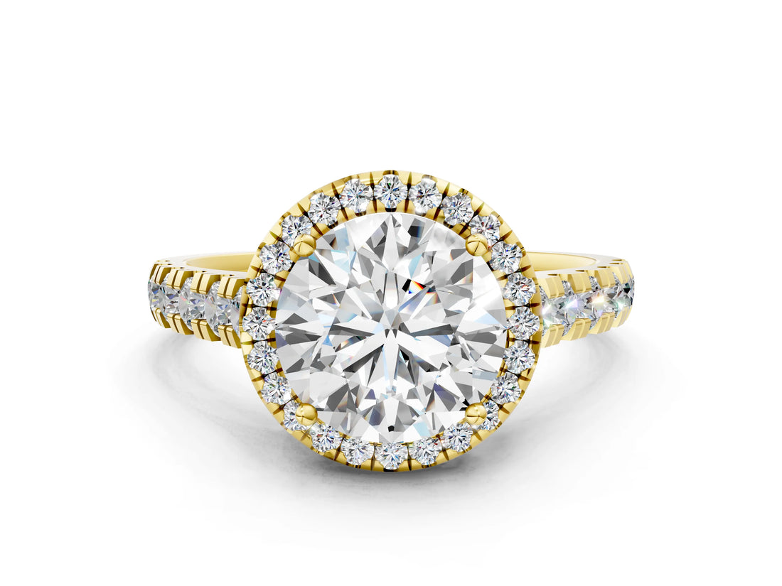 Yellow gold Round Halo Pavé Diamond Engagement Ring with Four-Prong Setting_29