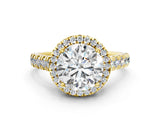 Yellow gold Round Halo Pavé Diamond Engagement Ring with Four-Prong Setting_29