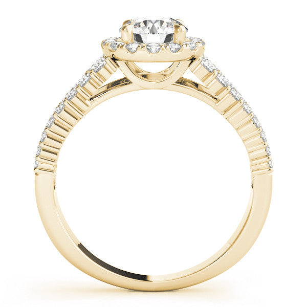 Yellow gold Round Halo Pavé Diamond Engagement Ring with Split Shank and Four-Prong Setting 2