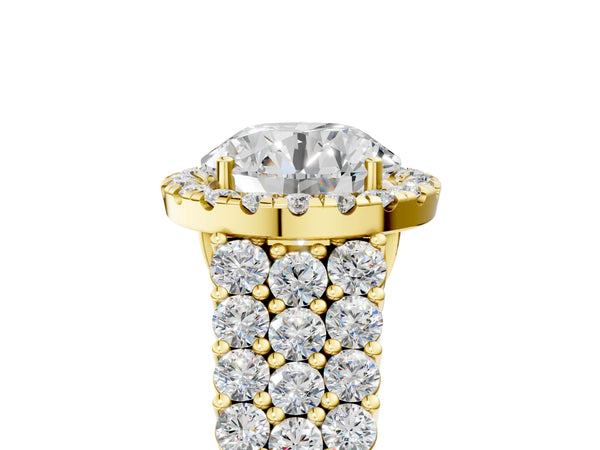 Yellow Gold Round Three-Row Pave Halo Engagement Ring Setting