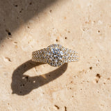 Yellow gold Round Halo Pavé Diamond Engagement Ring with Split Shank and Four-Prong Setting_21