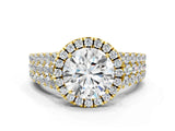 Yellow gold Round Halo Pavé Diamond Engagement Ring with Split Shank and Four-Prong Setting_6