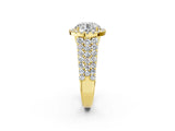 Yellow gold Round Halo Pavé Diamond Engagement Ring with Split Shank and Four-Prong Setting_8