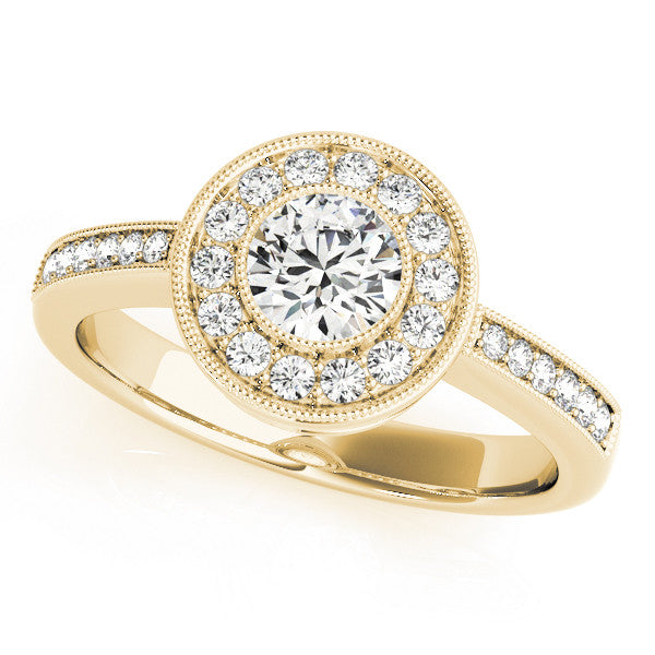 Yellow gold Round Halo Pavé Diamond Engagement Ring