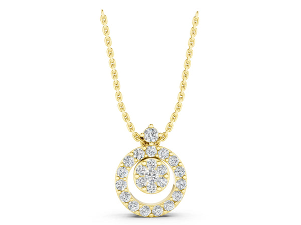 Yellow gold Round Halo Pavé Diamond Pendant with Four-Prong Setting