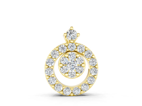 Yellow gold Round Halo Pavé Diamond Pendant with Four-Prong Setting