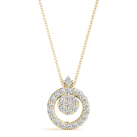Yellow gold Round Halo Pavé Diamond Pendant with Four-Prong Setting