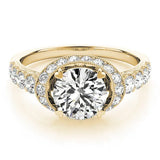 Yellow gold Round Halo Pavé Split Shank Heart Prong Ring 1