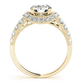Yellow gold Round Halo Pavé Split Shank Heart Prong Ring 2