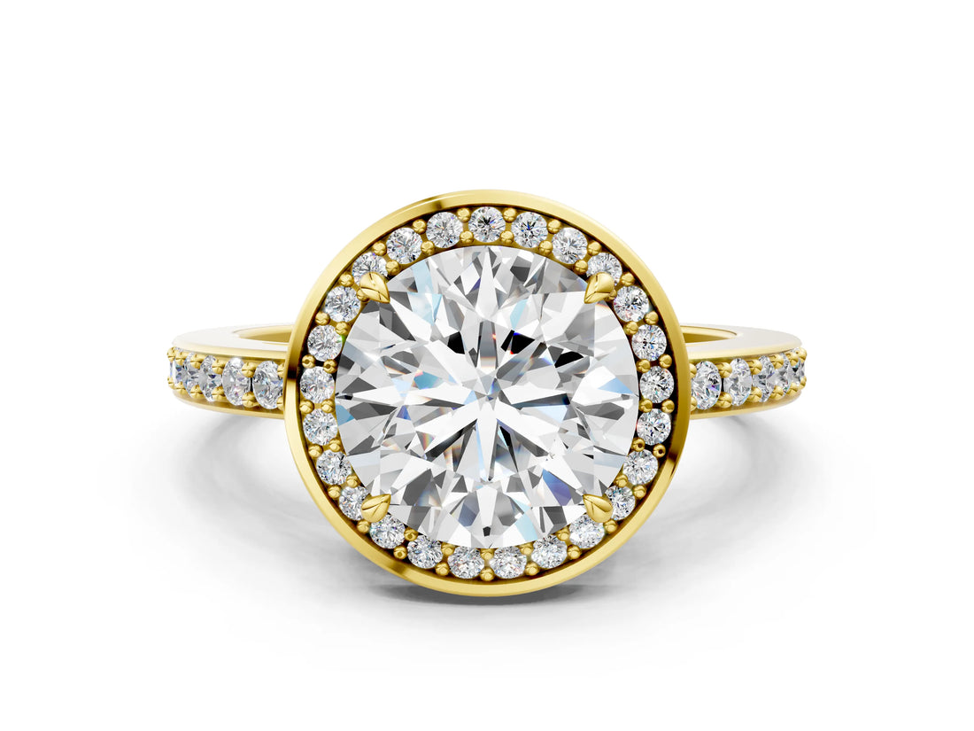 Yellow gold Round Halo Pave Band Solitaire Ring with Prong Setting_68
