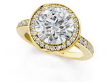 Yellow gold Round Halo Pave Band Solitaire Ring with Prong Setting_69