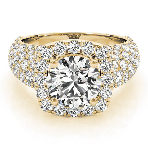 Yellow gold Round Halo Pave Diamond Engagement Ring with Four-Prong Setting 1