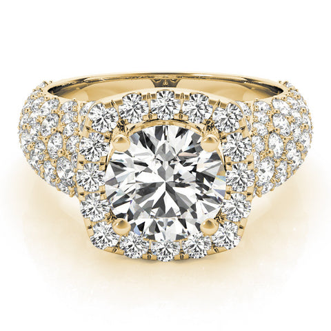 Yellow gold Round Halo Pave Diamond Engagement Ring with Four-Prong Setting 1