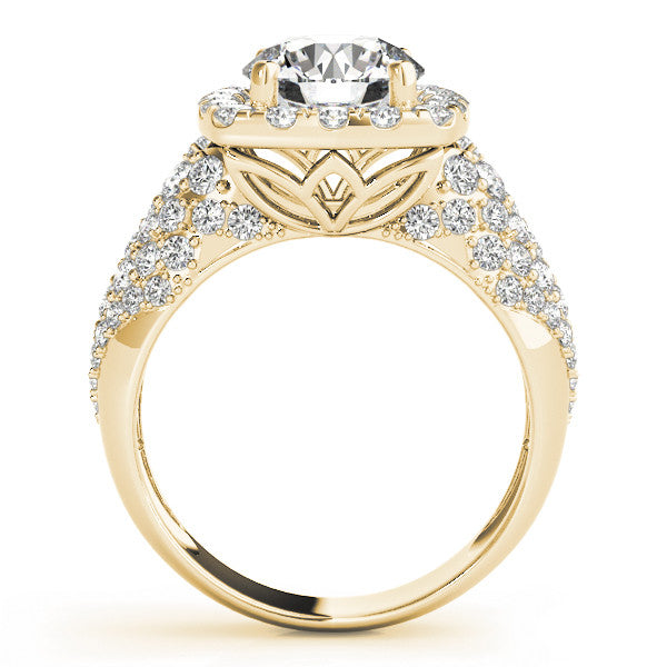 Yellow gold Round Halo Pave Diamond Engagement Ring with Four-Prong Setting 2