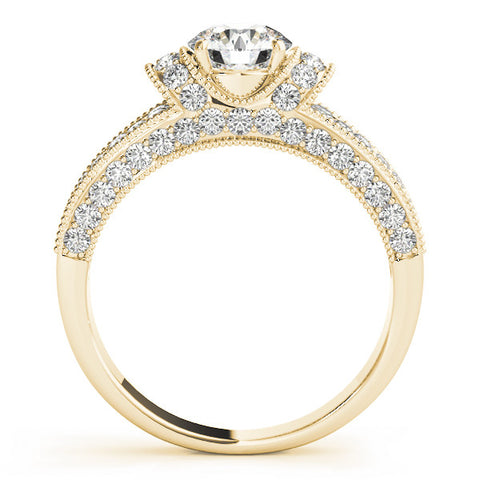 Yellow gold Round Halo Pave Diamond Engagement Ring with Milgrain Detailing 2