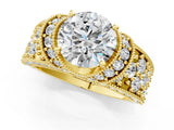 Yellow gold Round Halo Pave Diamond Engagement Ring with Milgrain Detailing_54