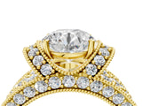 Yellow gold Round Halo Pave Diamond Engagement Ring with Milgrain Detailing_57
