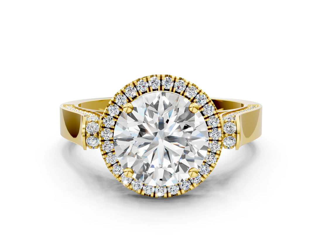 Yellow gold Round Halo Pave Split Shank Prong Setting Ring_30