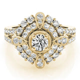 Yellow gold Round Halo Pear Cluster Split Shank Prong Setting Ring 1