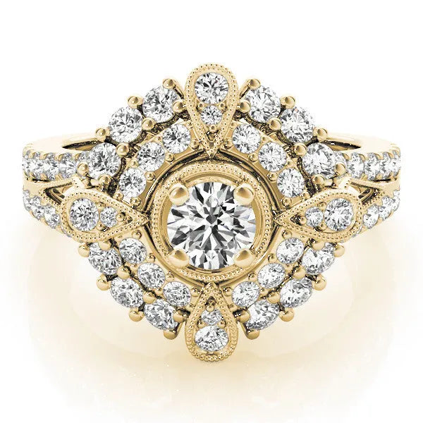 Yellow gold Round Halo Pear Cluster Split Shank Prong Setting Ring