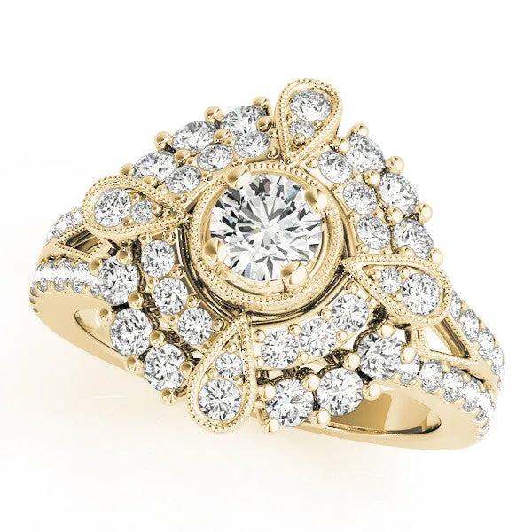 Yellow gold Round Halo Pear Cluster Split Shank Prong Setting Ring