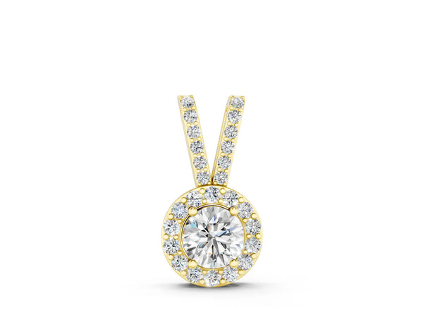 Yellow gold Round Halo Pendant with Prong Setting