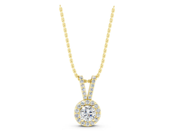 Yellow gold Round Halo Pendant with Prong Setting