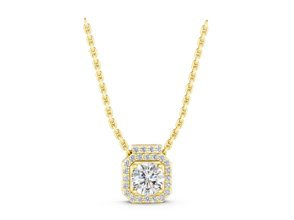 Yellow gold Round Halo Prong-Set Diamond Pendant