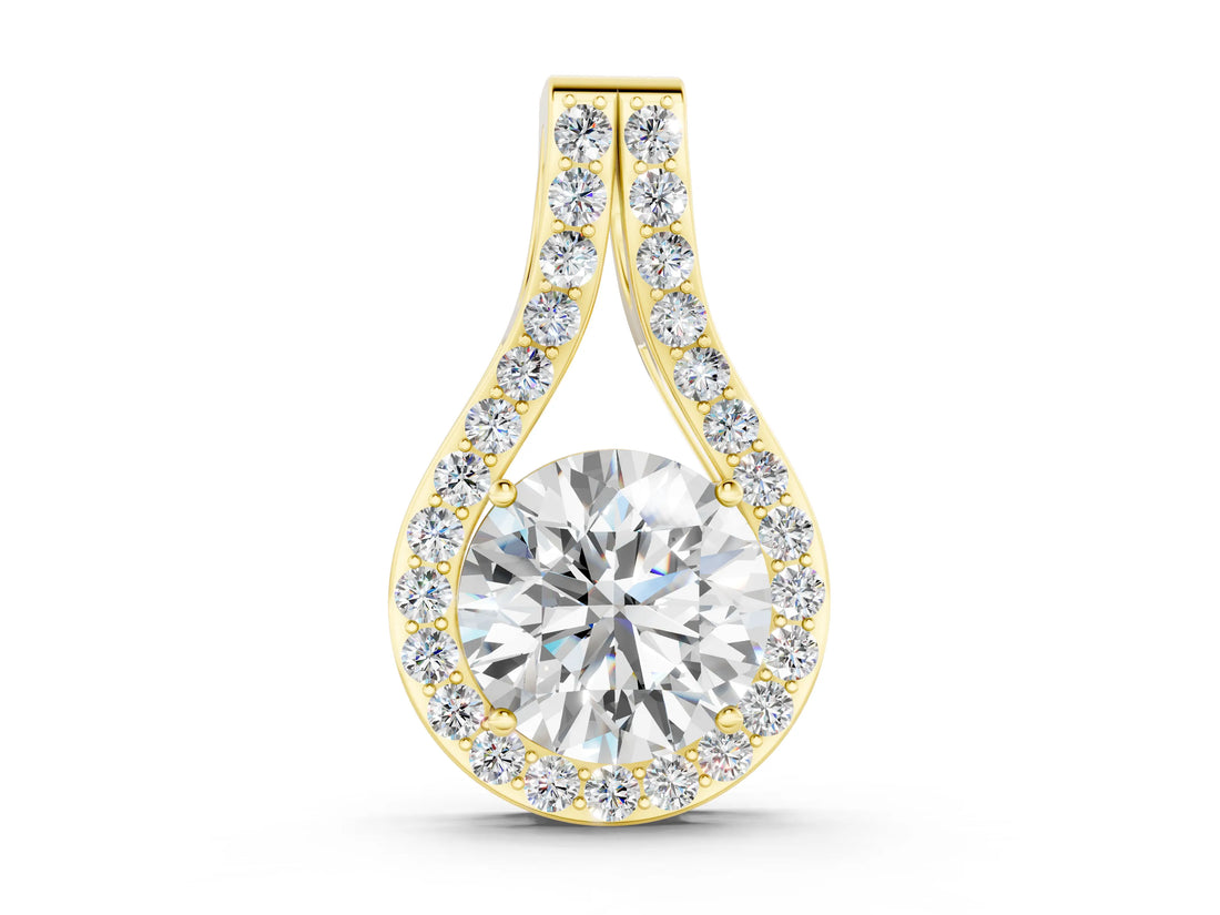 Yellow gold Round Halo Prong Set Pendant_25
