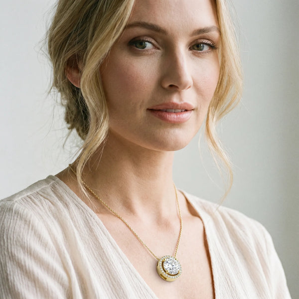 Yellow gold Round Halo Prong Set Pendant