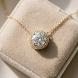 Yellow gold Round Halo Prong Set Pendant_32