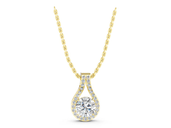 Yellow gold Round Halo Prong-Set Pendant